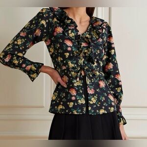 BATSHEVA for Laura, Ashley Naya top black floral tie front ruffle